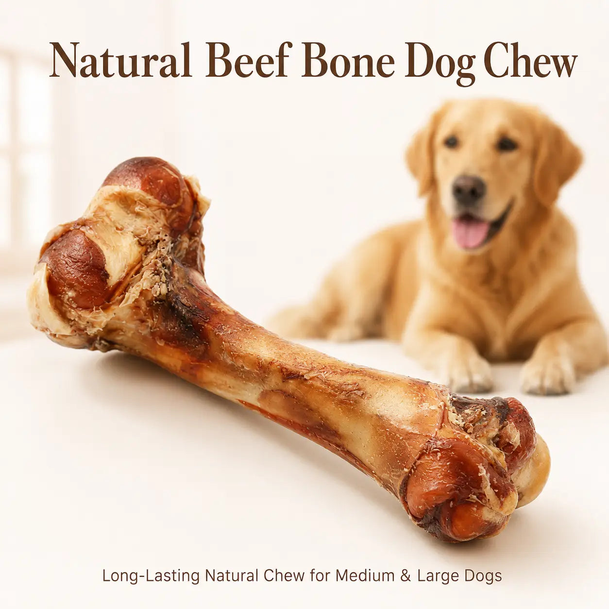 Natural Beef Bone Dog Chew, Long-Lasting Single-Ingredient Roasted Bone Treat for Medium & Large Dogs, Helps Keep Dogs Busy, Supports Healthy Chewing